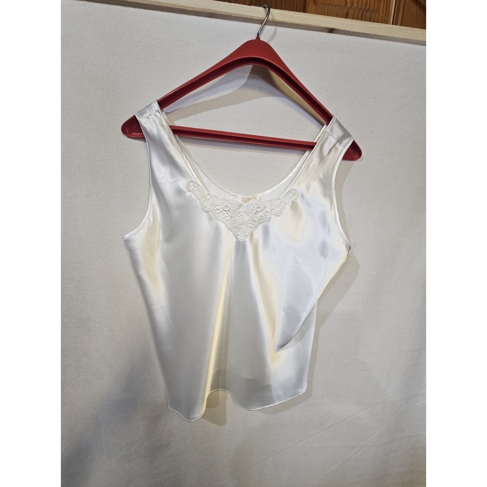 Vintage Escapades Slip Top Womens Large White Satin Blouse Cami Lace